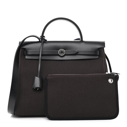 Hermes Toile Militaire Vache Hunter Laque Herbag Zip Retourne PM 31 Ebene Black 1 of 14