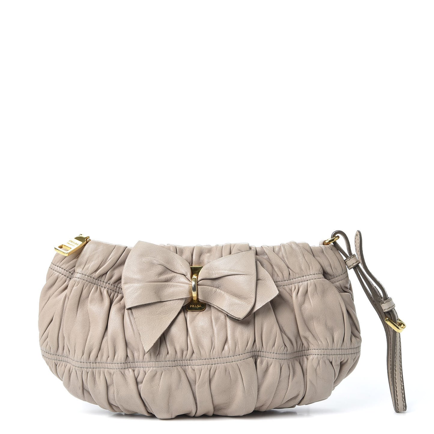 Nappa Gaufre Bow Wristlet Clutch Pomice