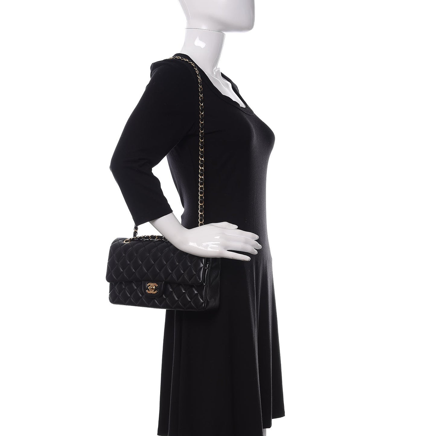 Lambskin Quilted Medium Double Flap Black
