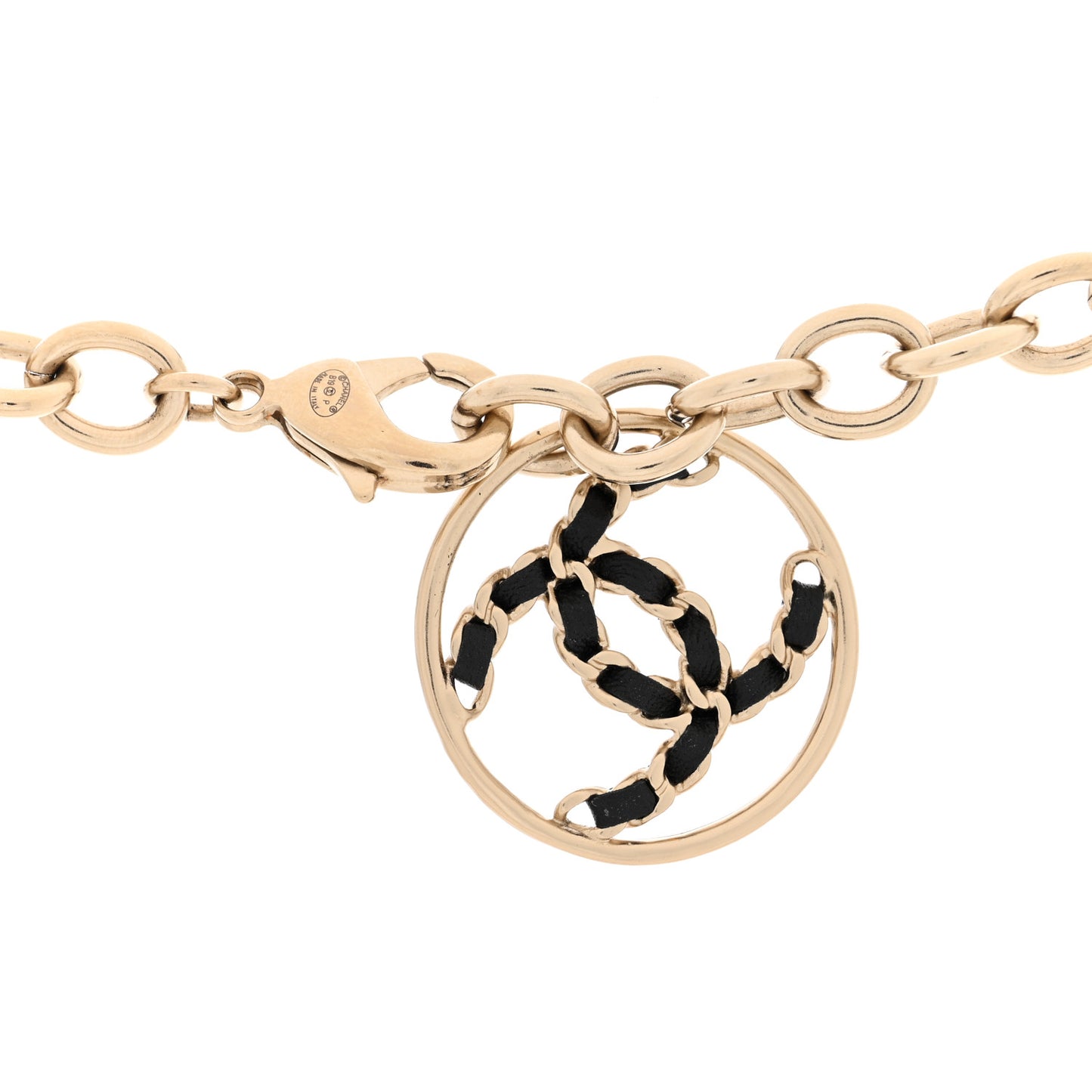 Lambskin Chain Logo Short Necklace Gold Black