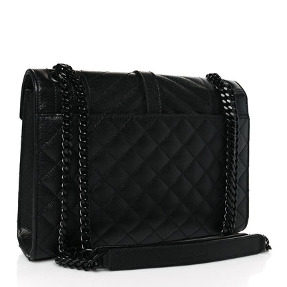 Saint Laurent Grain De Poudre Textured Mixed Matelasse Triquilt Medium Monogram Monochrome Satchel Black 3 of 8