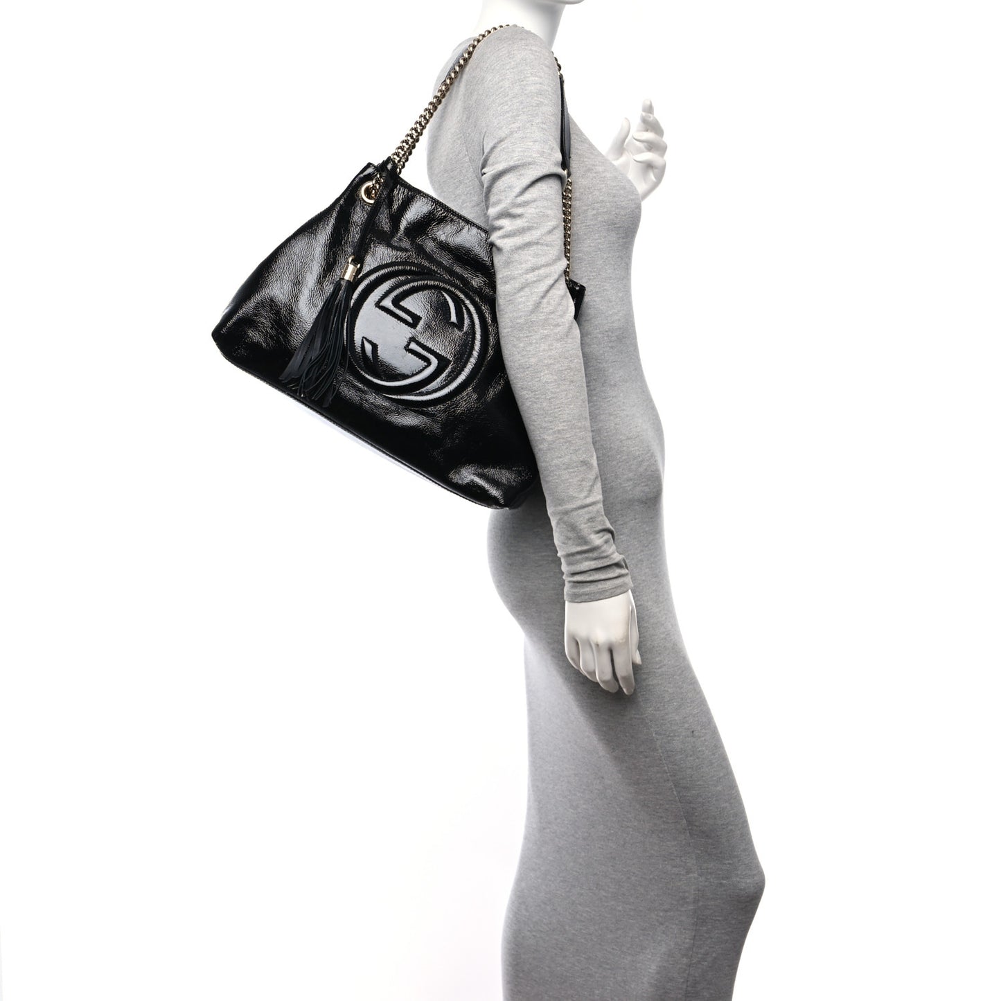 Patent Medium Soho Chain Shoulder Bag Black