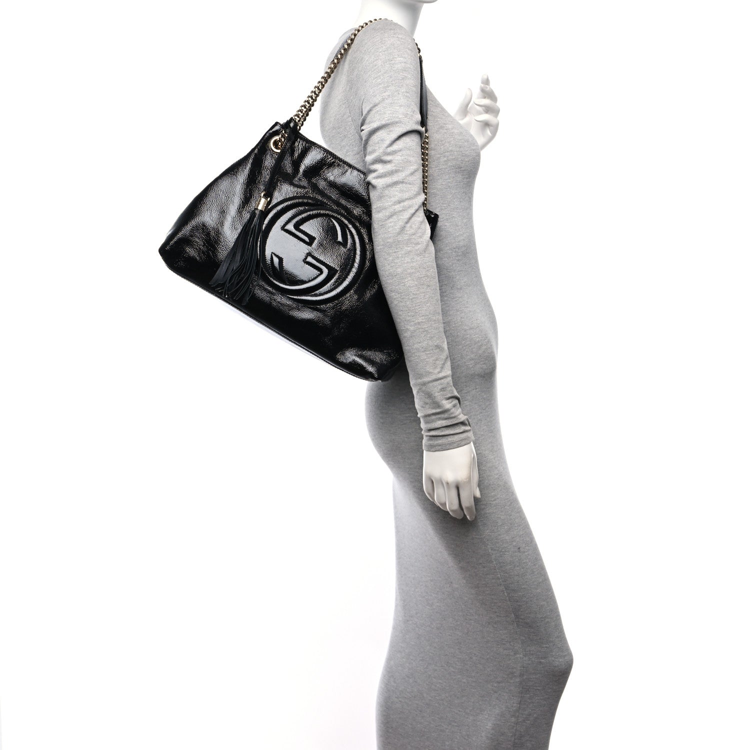 Gucci Patent Medium Soho Chain Shoulder Bag Black 2 of 10