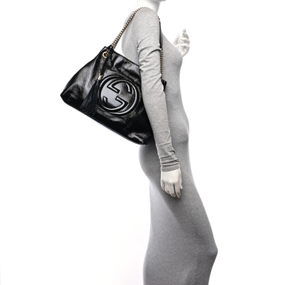 Gucci Patent Medium Soho Chain Shoulder Bag Black 2 of 10