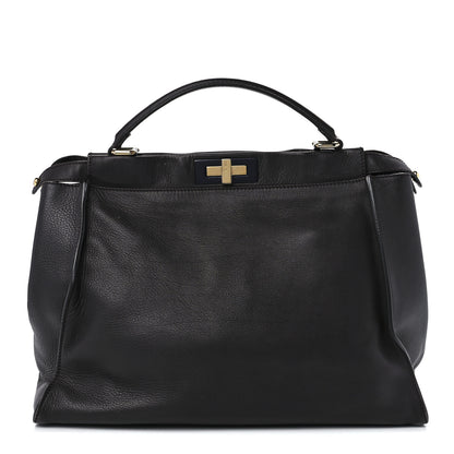 Fendi Vitello Dolce Marmol Large Peekaboo Iconic Satchel Ebano Blu Scuro 1 of 15