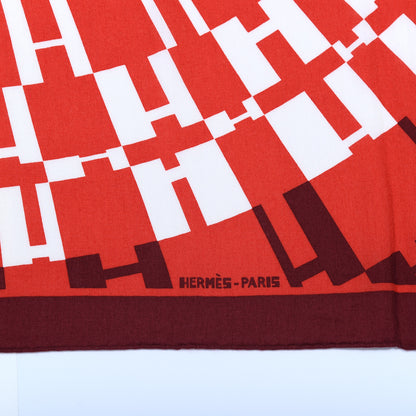 Hermes Cashmere Silk Op'H Shawl 140 Rouge Bordeaux Black 3 of 5