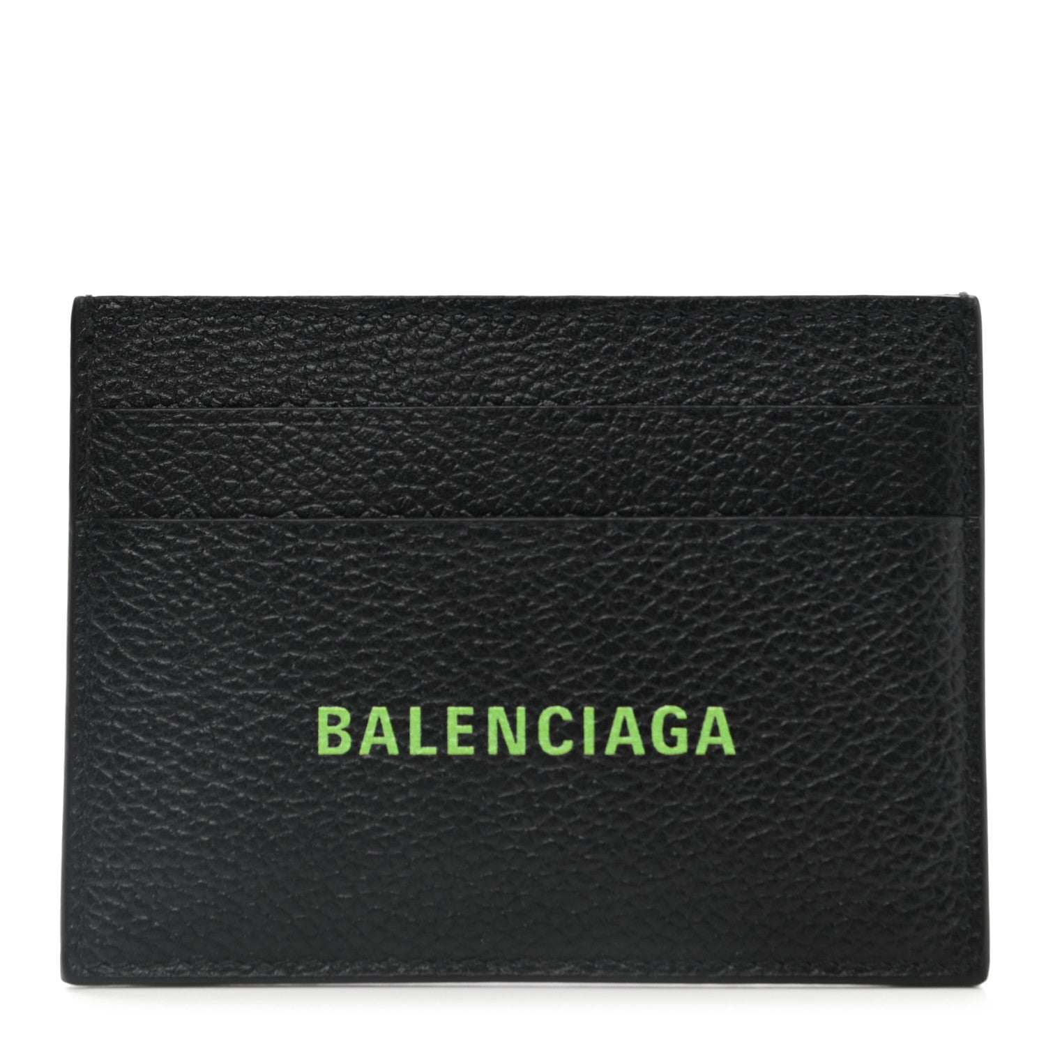Balenciaga Grained Calfskin Logo Cash Card Holder Black Fluo Green 1 of 8