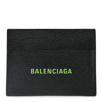 Balenciaga Grained Calfskin Logo Cash Card Holder Black Fluo Green 1 of 8