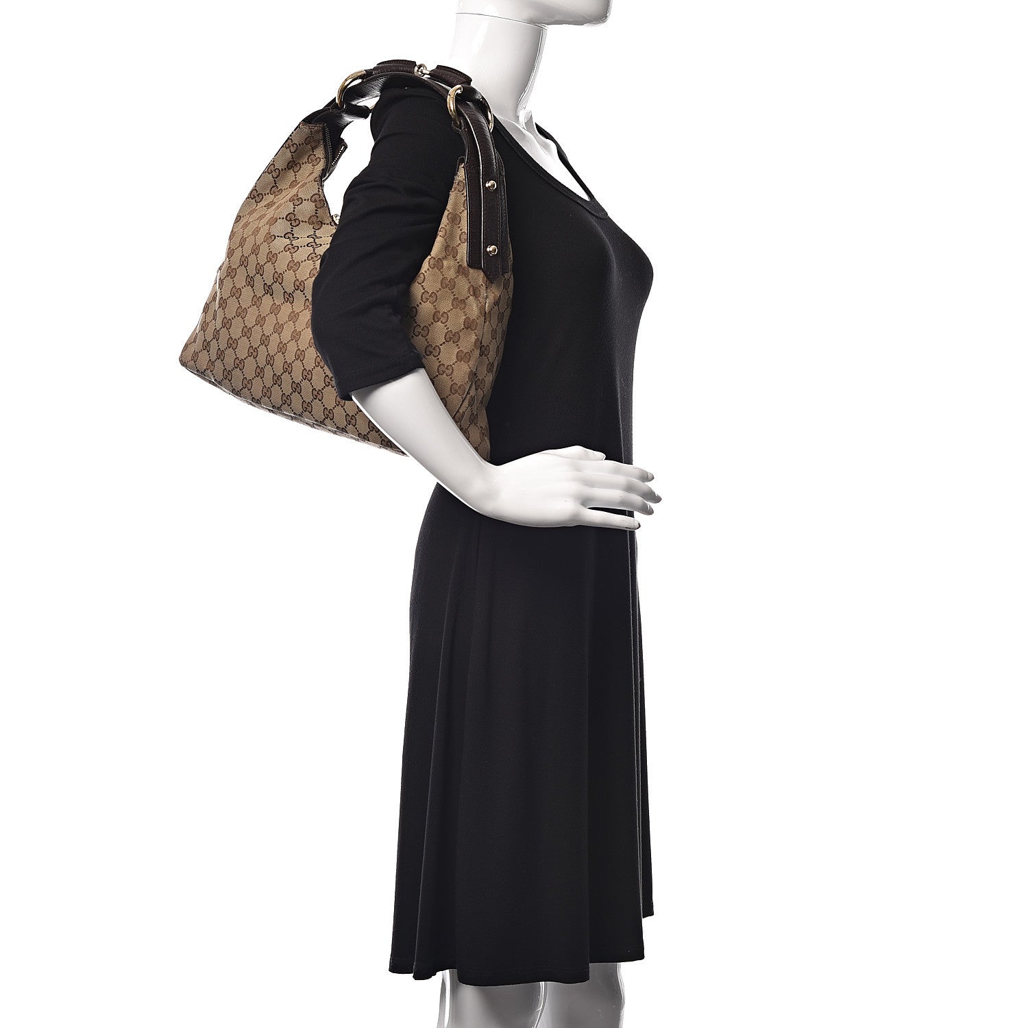 Gucci Monogram Medium Horsebit Chain Hobo Dark Brown 2 of 15