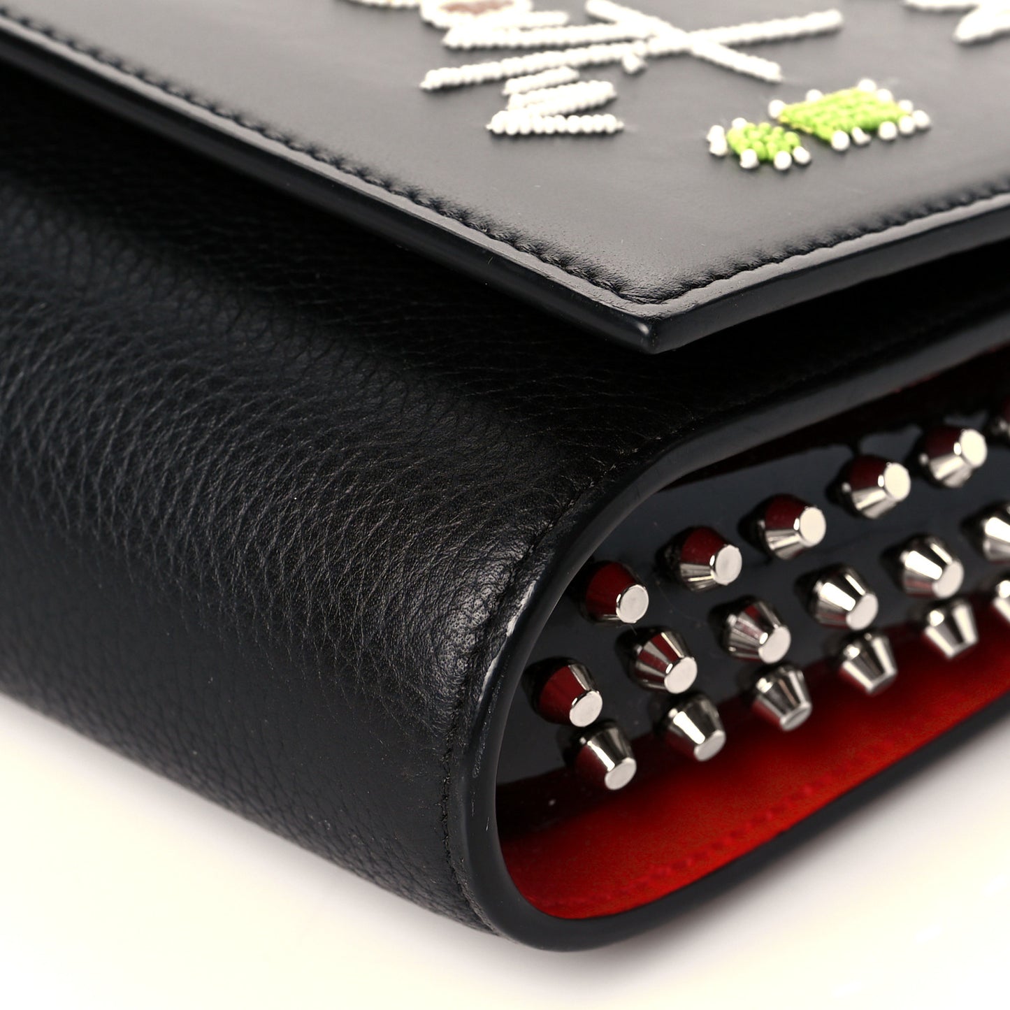 Calfskin Beaded Paloma Loubitag Clutch Black
