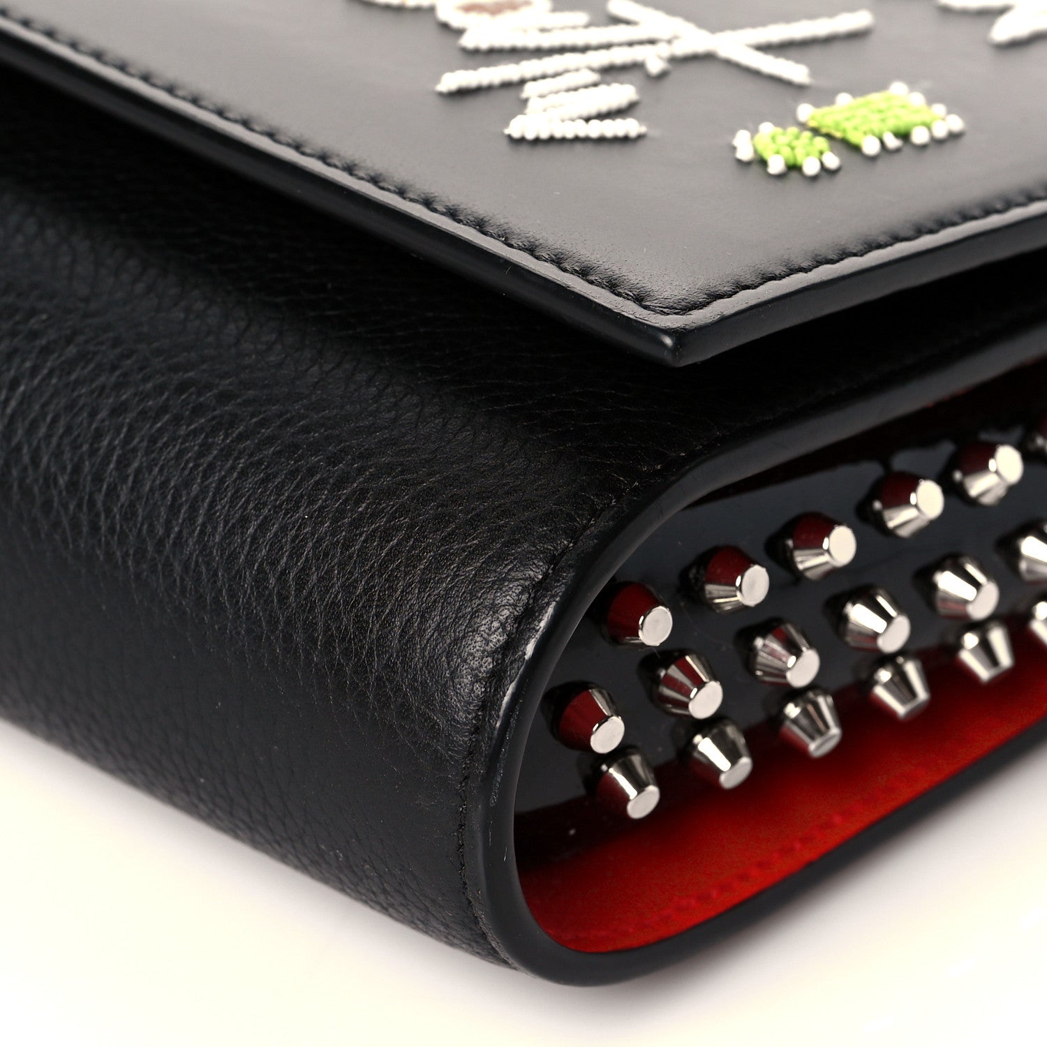 Christian Louboutin Calfskin Beaded Paloma Loubitag Clutch Black 9 of 9