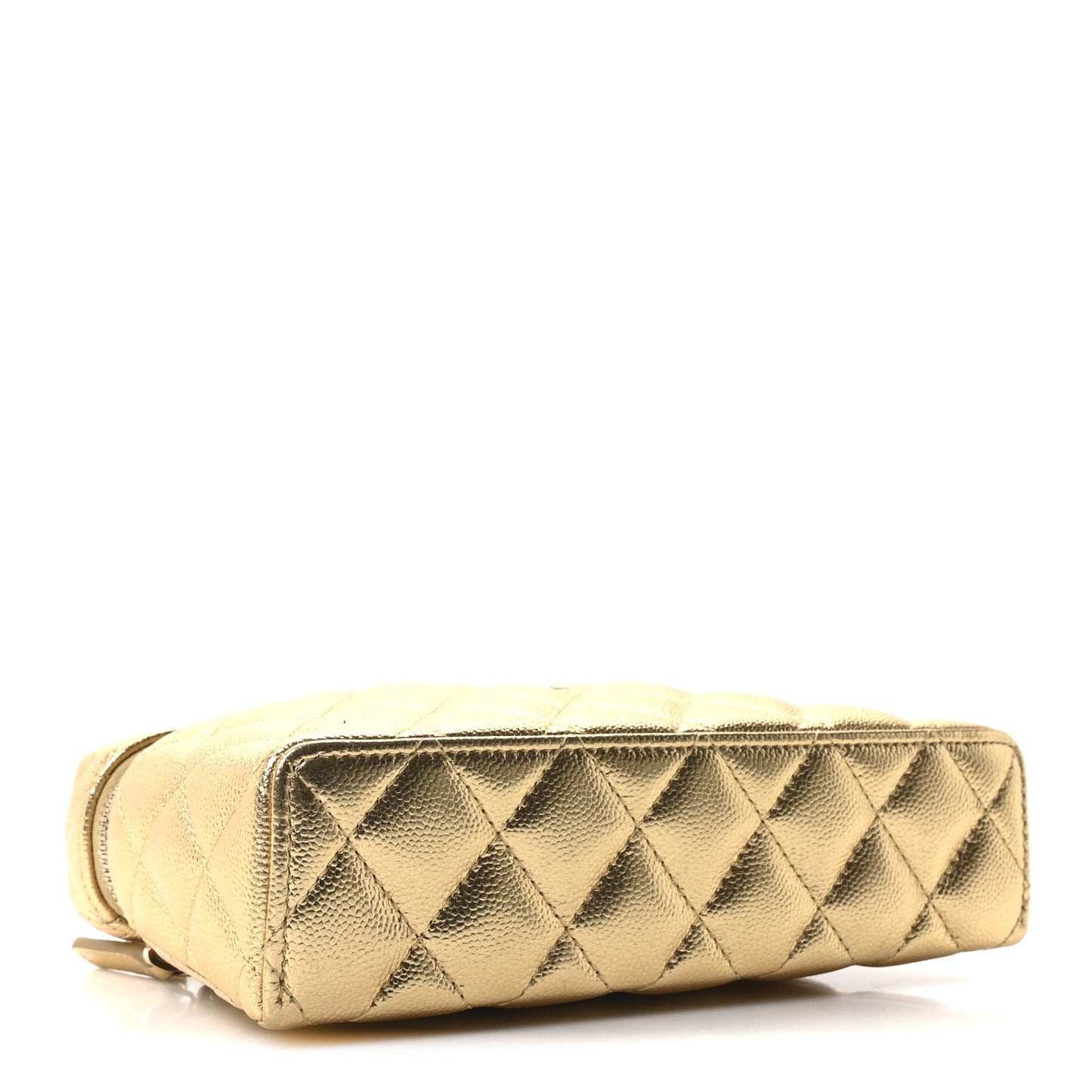 Metallic Caviar Quilted Top Handle Slim Vanity With Chain Gold