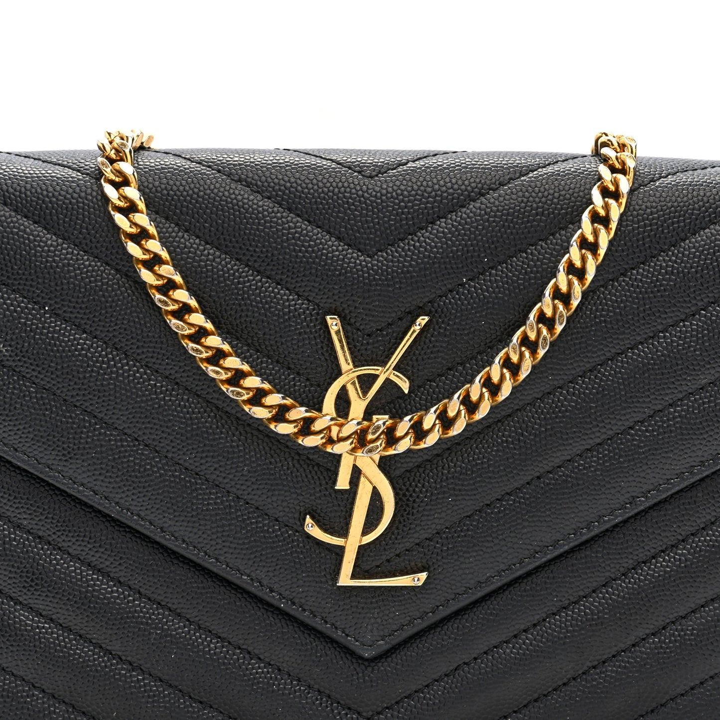 Grain De Poudre Matelasse Chevron Monogram Chain Wallet Black