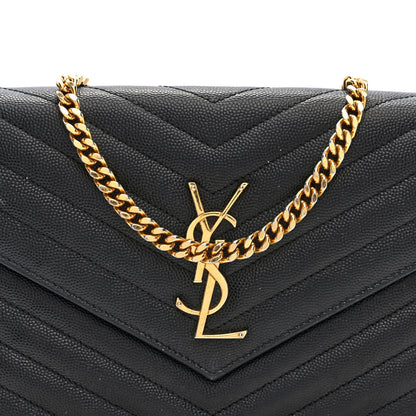 Saint Laurent Grain De Poudre Matelasse Chevron Monogram Chain Wallet Black 7 of 9