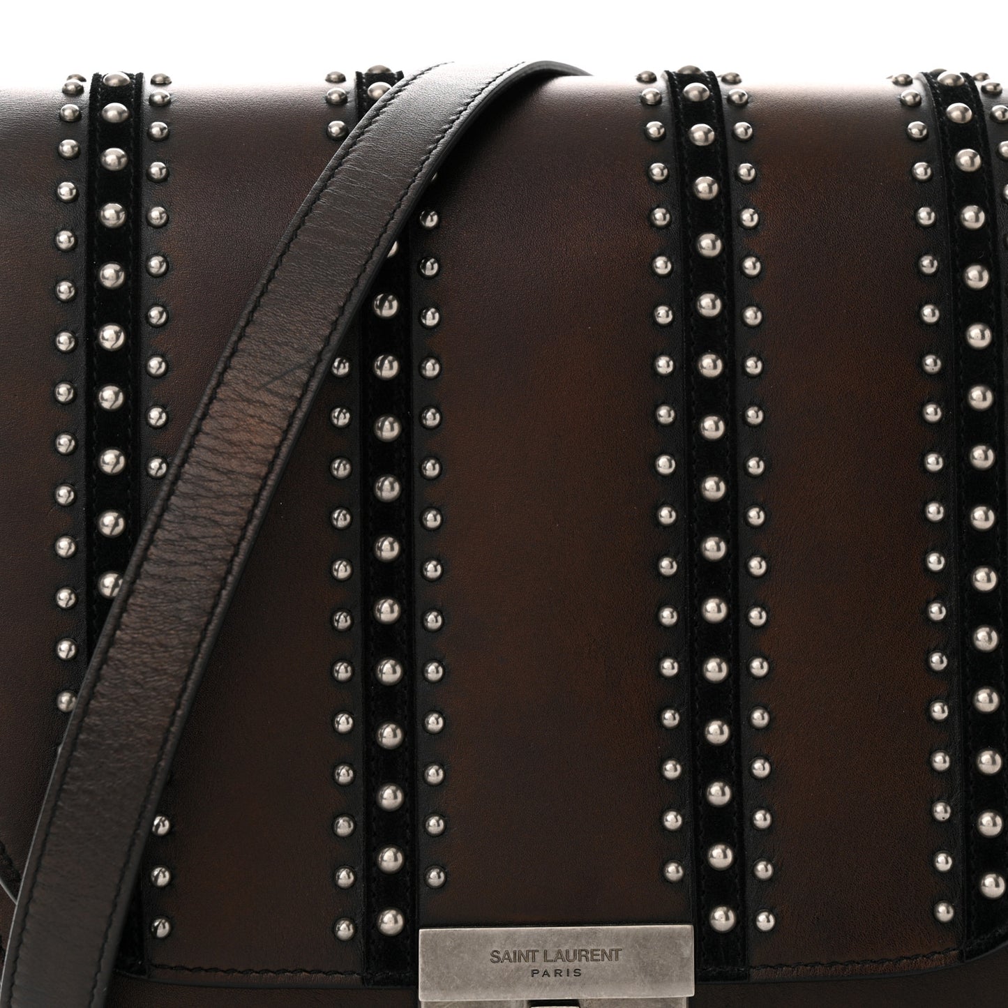 Smooth Calfskin Suede Betty Stud Stripe Flap Messenger Black