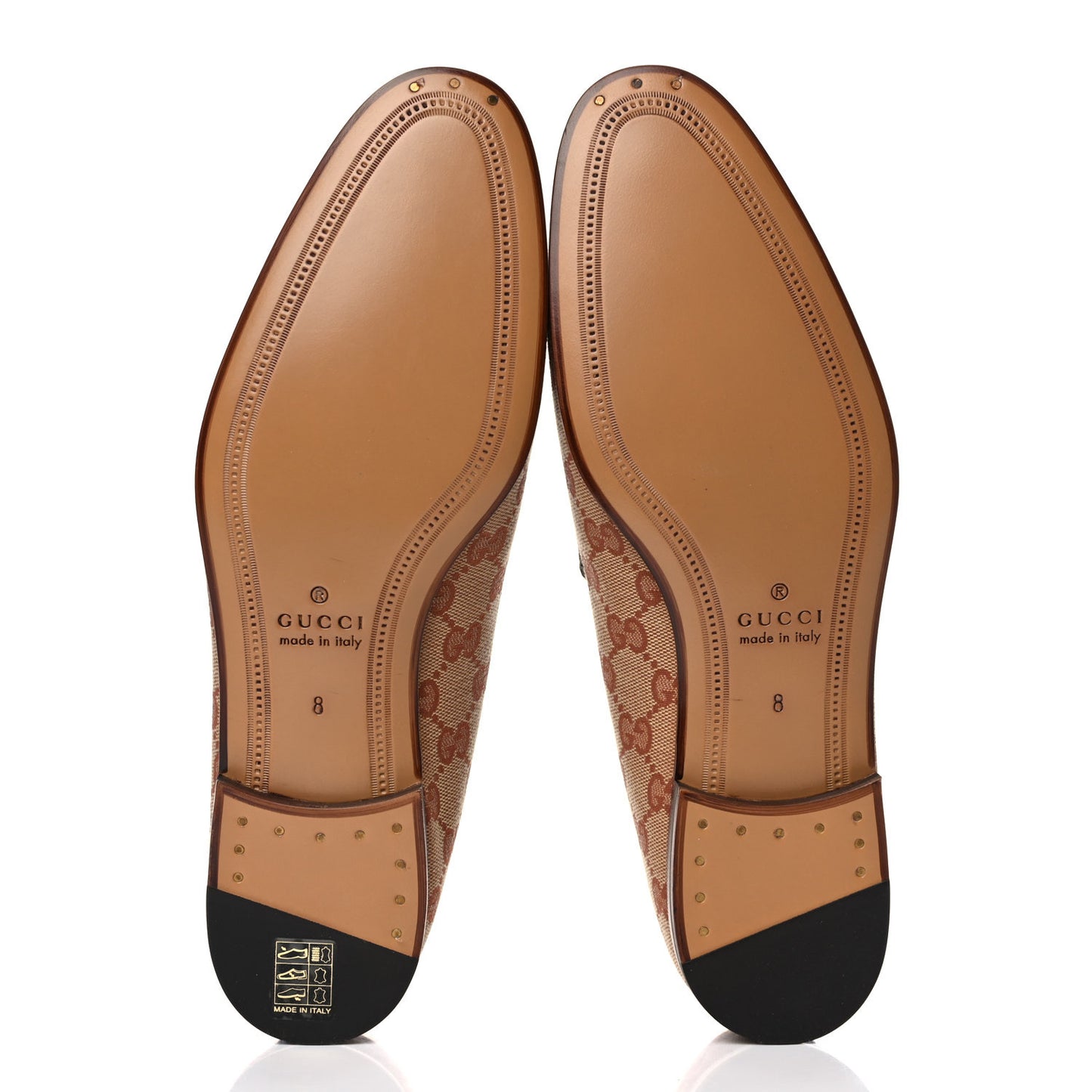 Canvas GG Monogram Horsebit Mens Jordaan Loafers 8 Beige Ruggine Light Brown