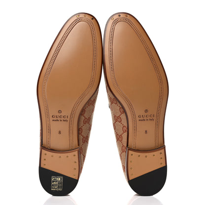 Gucci Canvas GG Monogram Horsebit Mens Jordaan Loafers 8 Beige Ruggine Light Brown 6 of 15