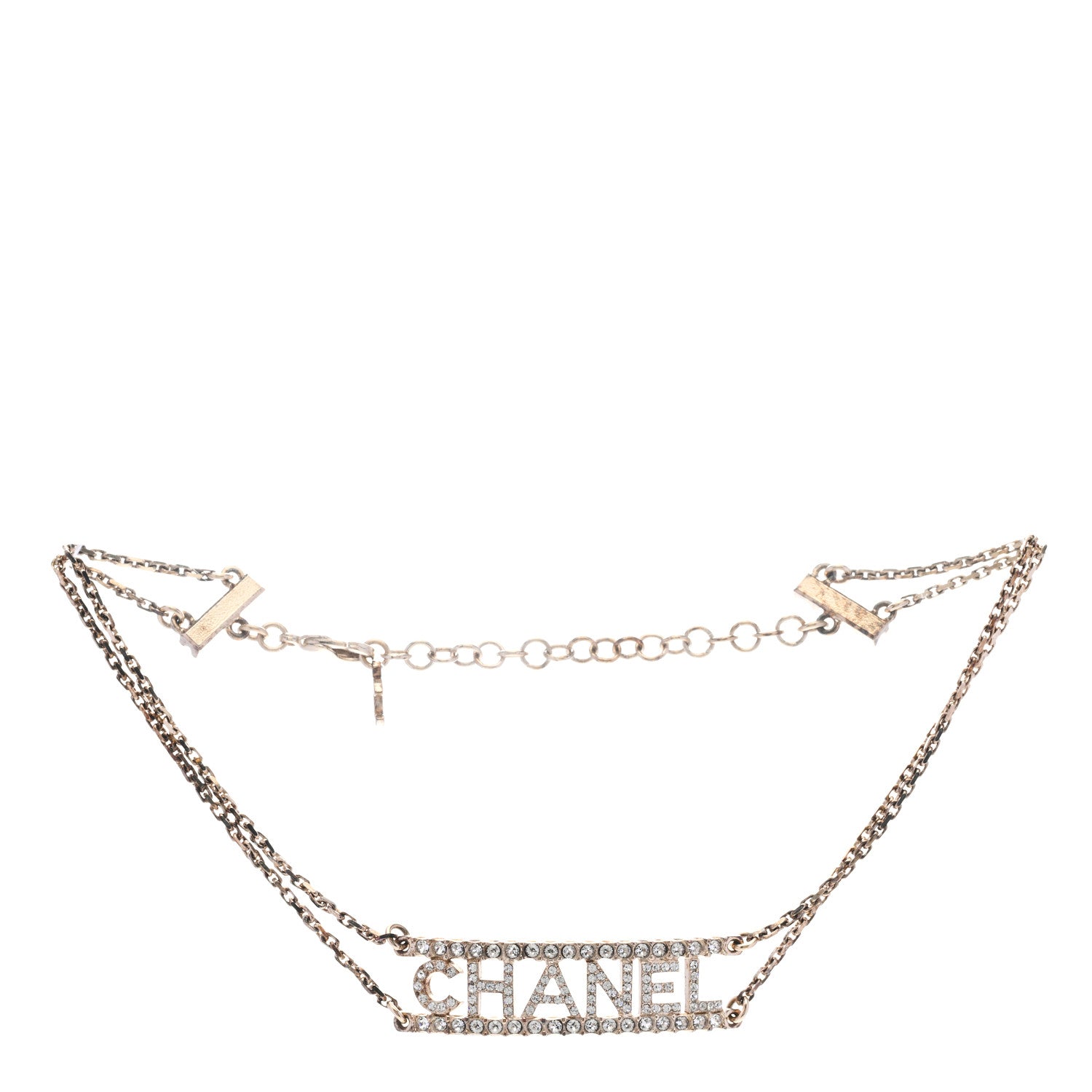 Chanel Metal Crystal Logo Choker Necklace Gold 3 of 5