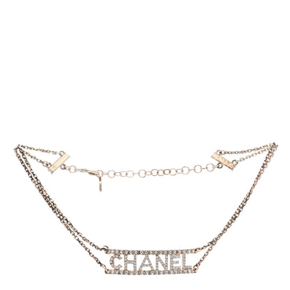 Chanel Metal Crystal Logo Choker Necklace Gold 3 of 5