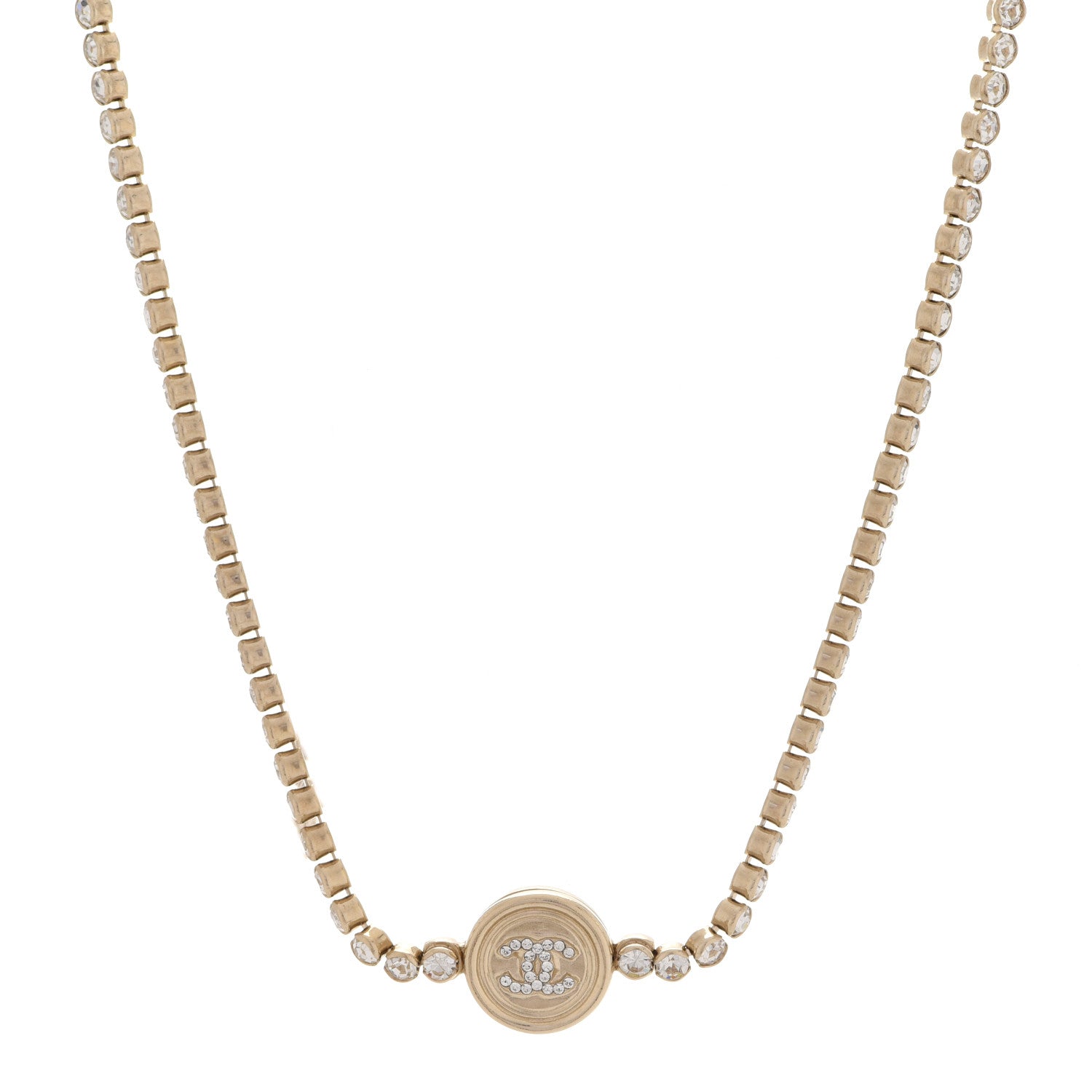 Chanel Crystal CC Chain Short Necklace Gold 1 of 6