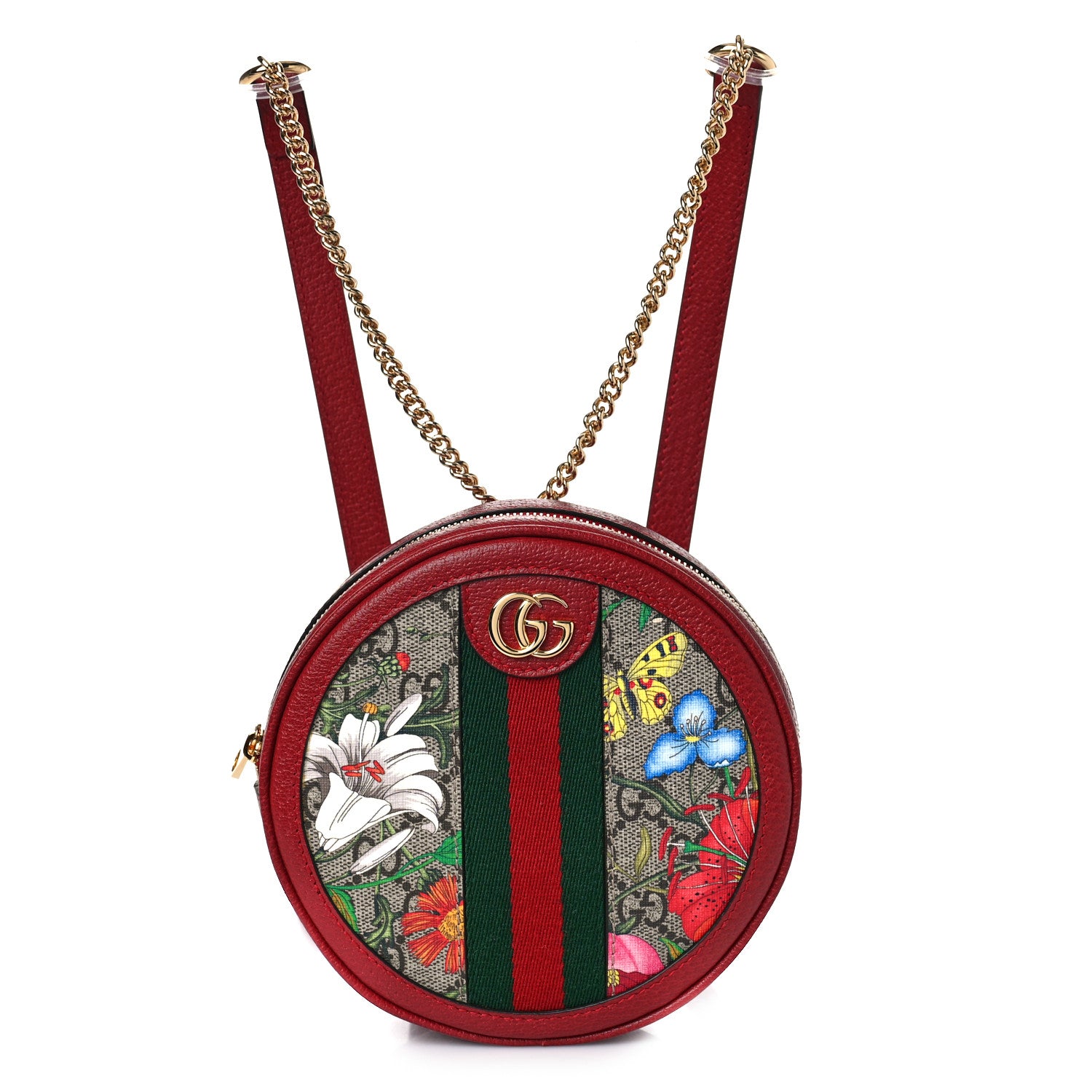 Gucci GG Supreme Monogram Web Flora Mini Ophidia Round Backpack Red 1 of 8