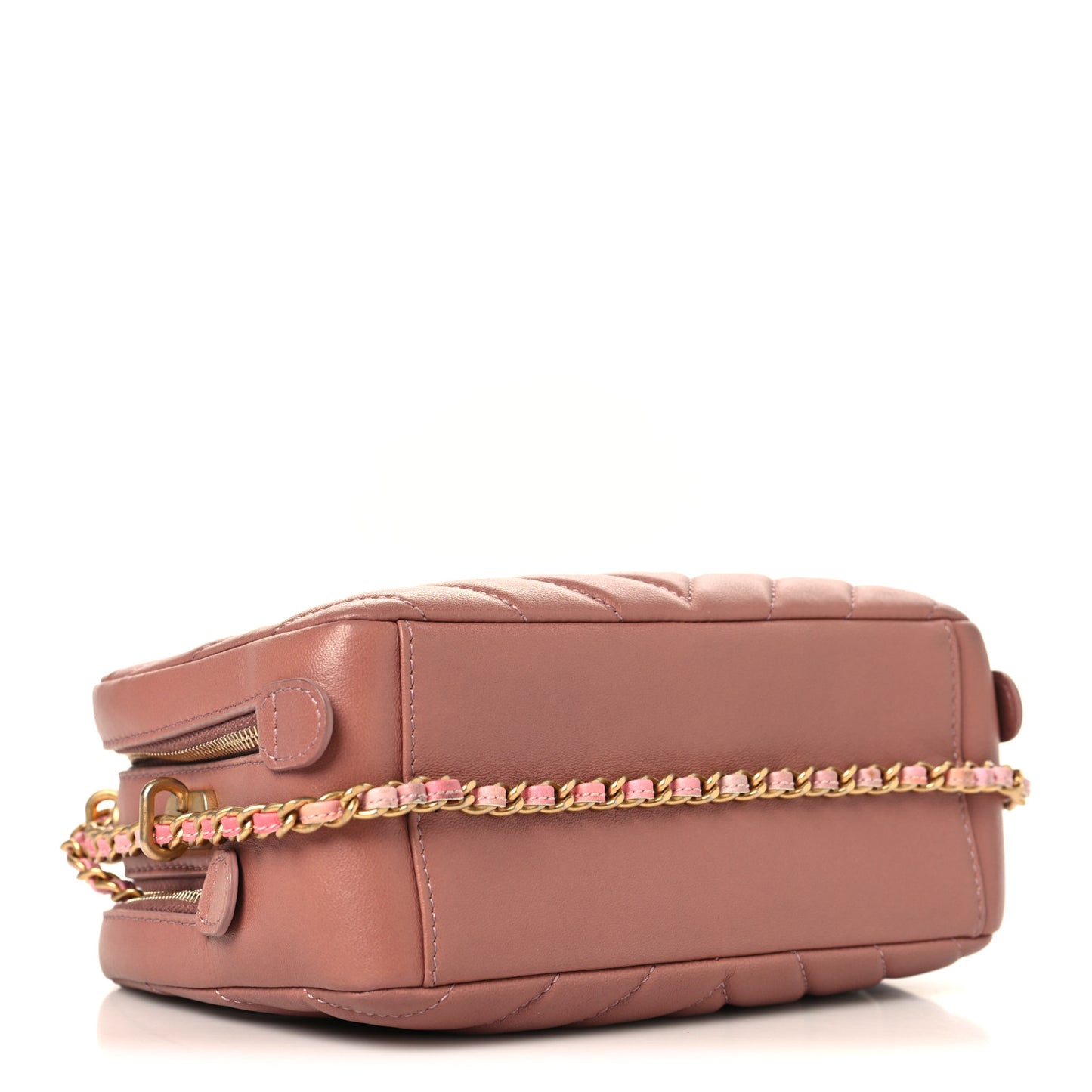 Lambskin Chevron Quilted Chain Around Camera Case Pink