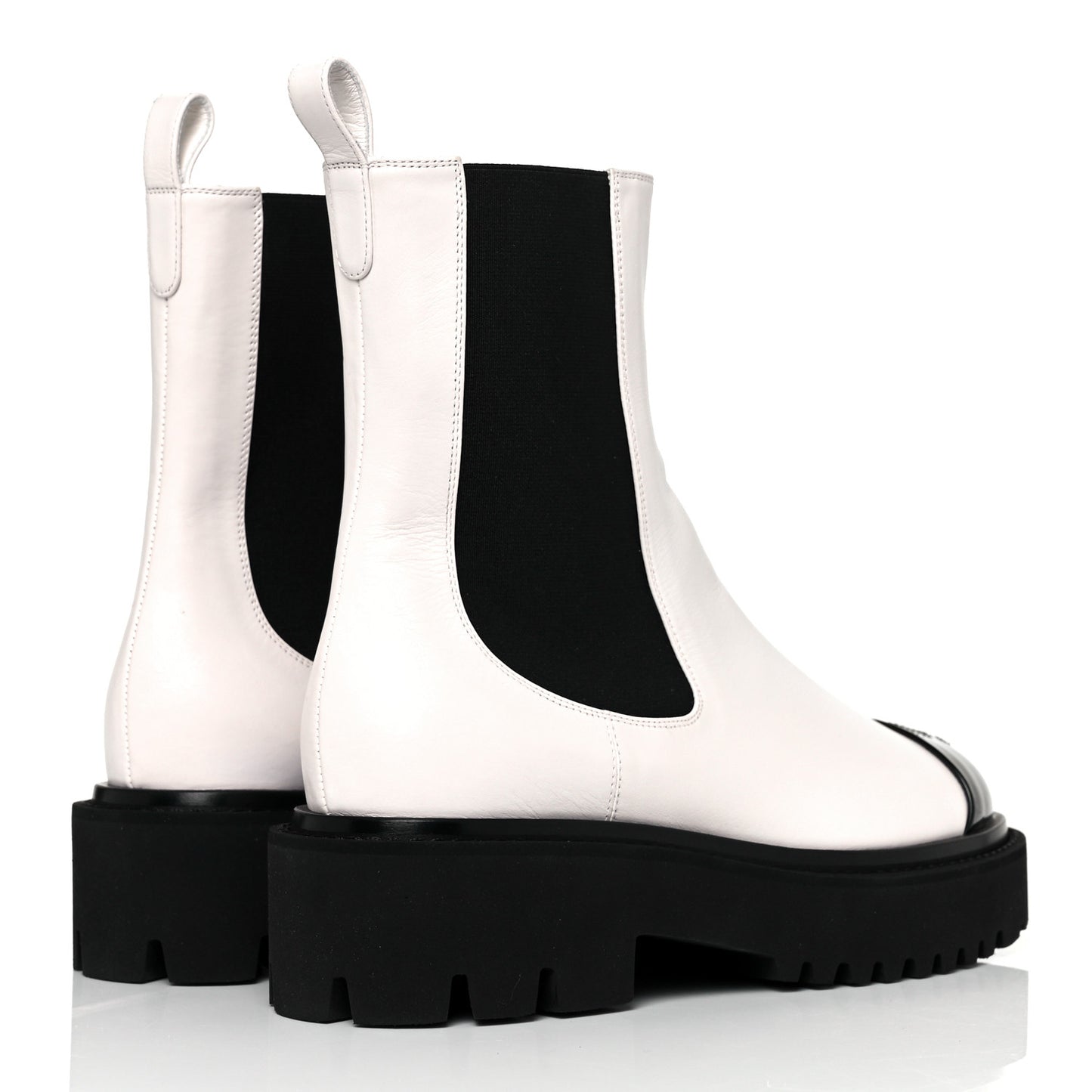 Patent Calfskin Cap Toe CC Ankle Boots 37 White Black