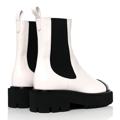 Chanel Patent Calfskin Cap Toe CC Ankle Boots 37 White Black 4 of 8