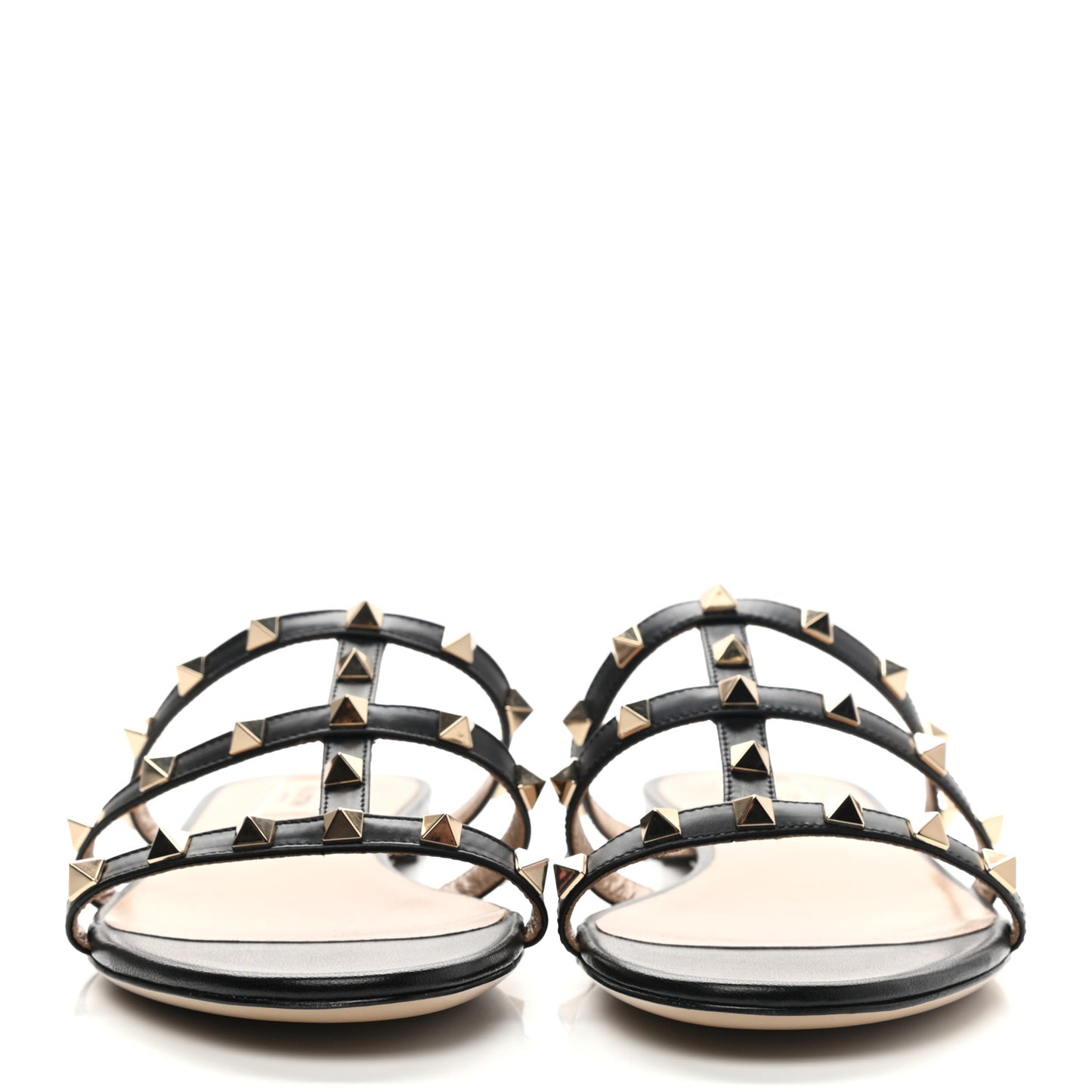 Nappa Rockstud Caged Flat Slide Sandals 39.5 Black