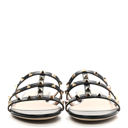 Valentino Garavani Nappa Rockstud Caged Flat Slide Sandals 39.5 Black 2 of 7