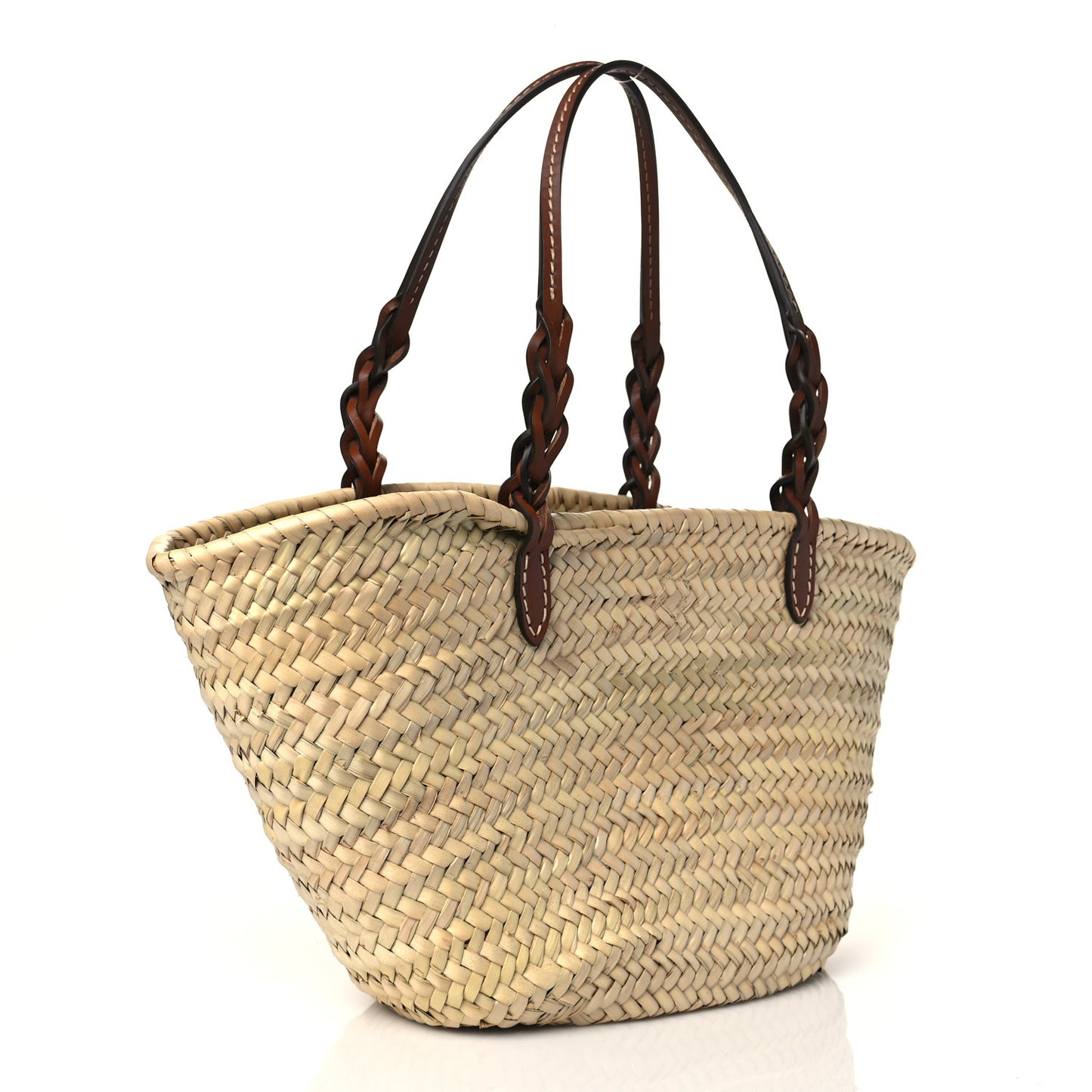 Palmitto Vitello Woven Braided Large Basket Tote Bag Naturale Cognac
