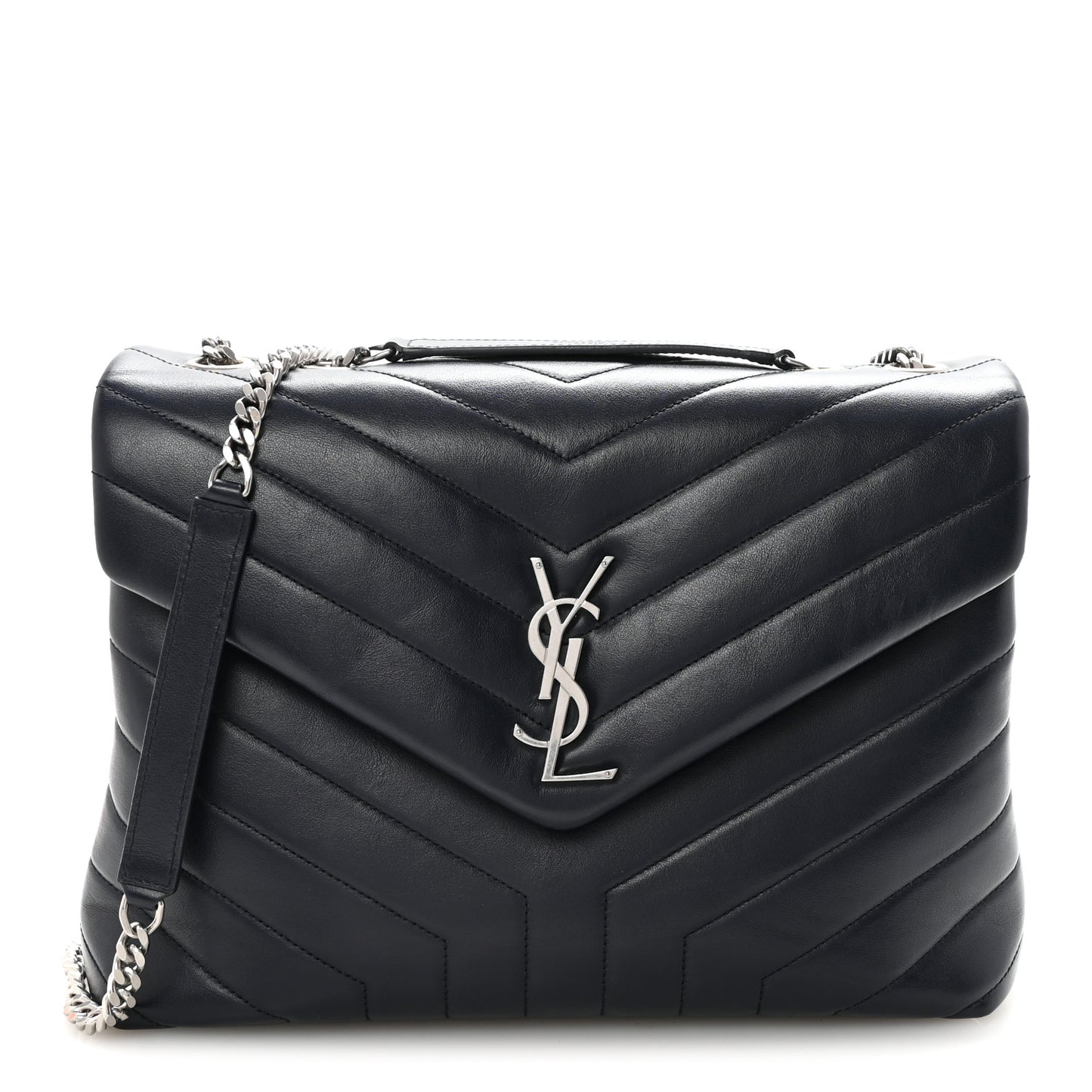 Calfskin Y Quilted Monogram Medium Loulou Chain Satchel Deep Marine