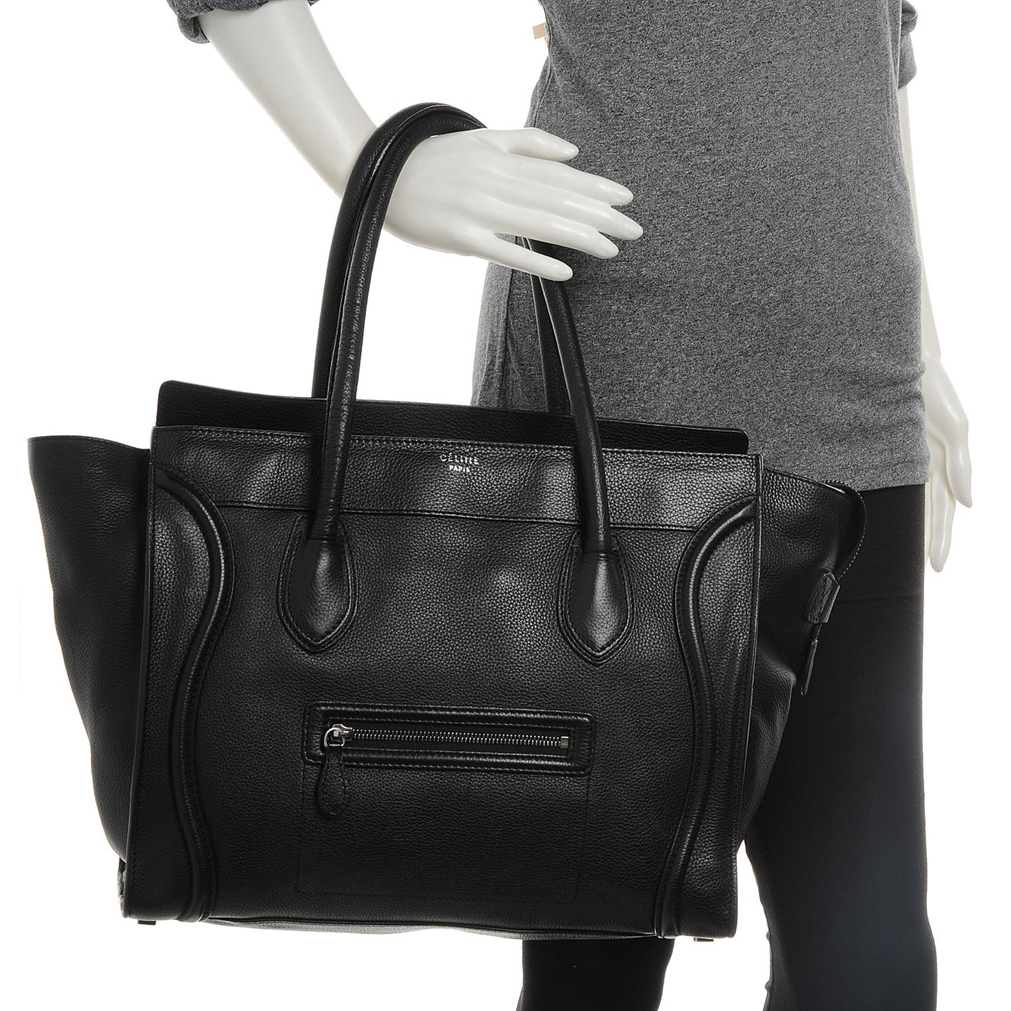 Drummed Leather Shoulder Luggage Black