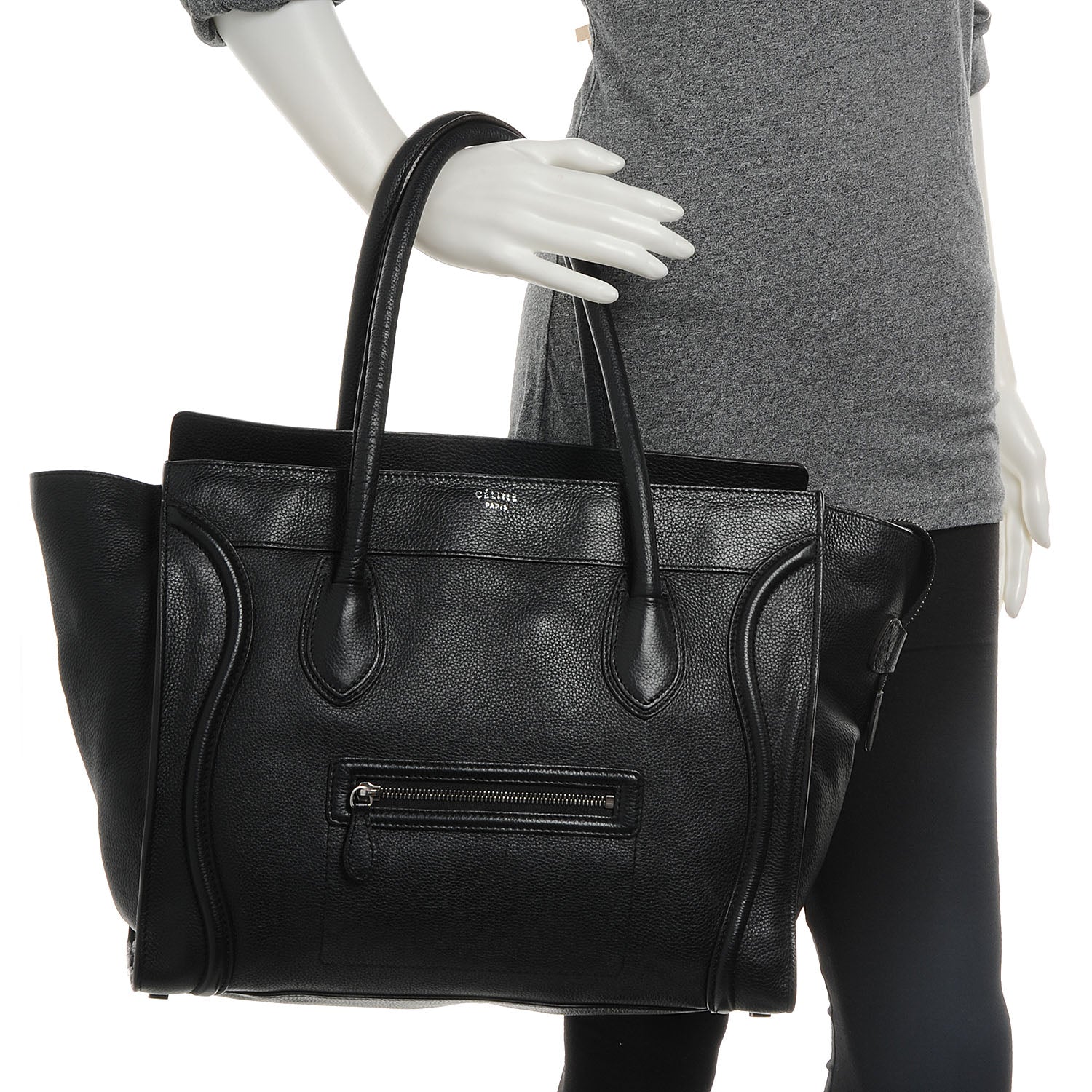 Celine Drummed Leather Shoulder Luggage Black 2 of 7