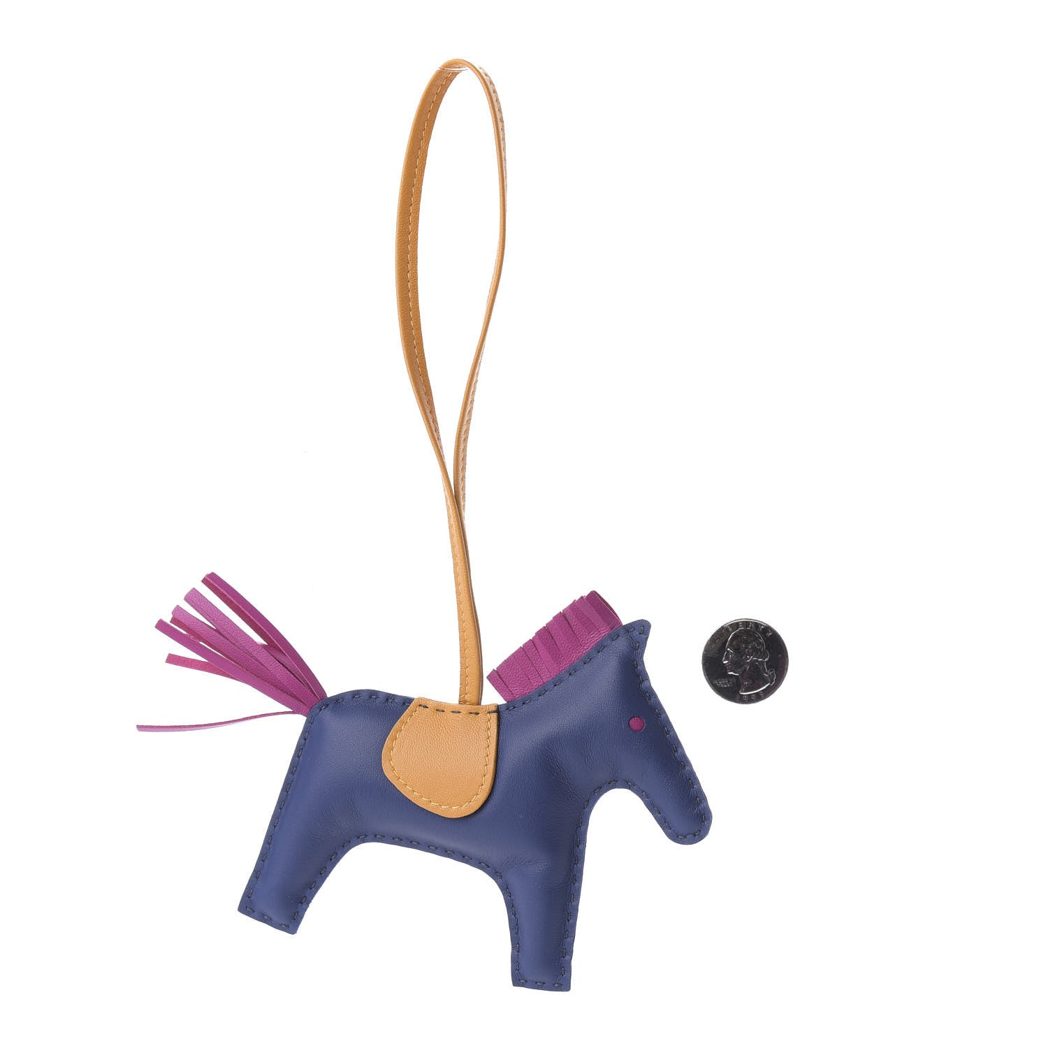 Hermes Milo Lambskin Grigri Rodeo Horse Bag Charm MM Bleu Saphir Rose Pourpre Naturel Bouton D'Or 2 of 4