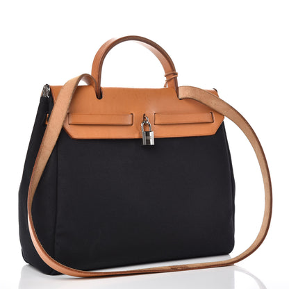 Hermes Toile Vache Calfskin Herbag PM 30 Black Natural 3 of 15