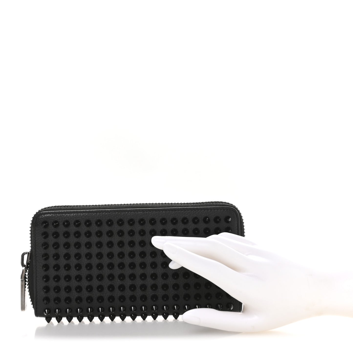 Calfskin Empire Panettone Spiked Zip Around Wallet Black