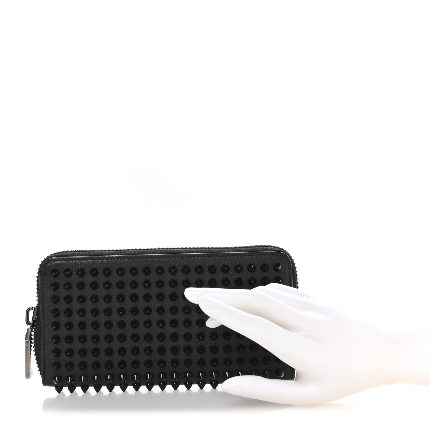 Christian Louboutin Calfskin Empire Panettone Spiked Zip Around Wallet Black 2 of 8