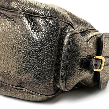 Prada Metallic Vitello Daino Side Pocket Tote Bag Acciaio 9 of 22