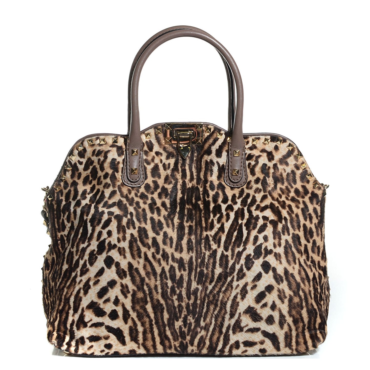 Calf Hair Cavallino Animal Rockstud Dome Satchel Leopard