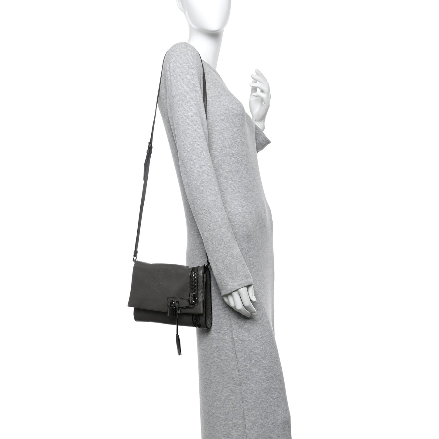 Pebbled Calfskin Alix Zip + Padlock Crossbody Grey