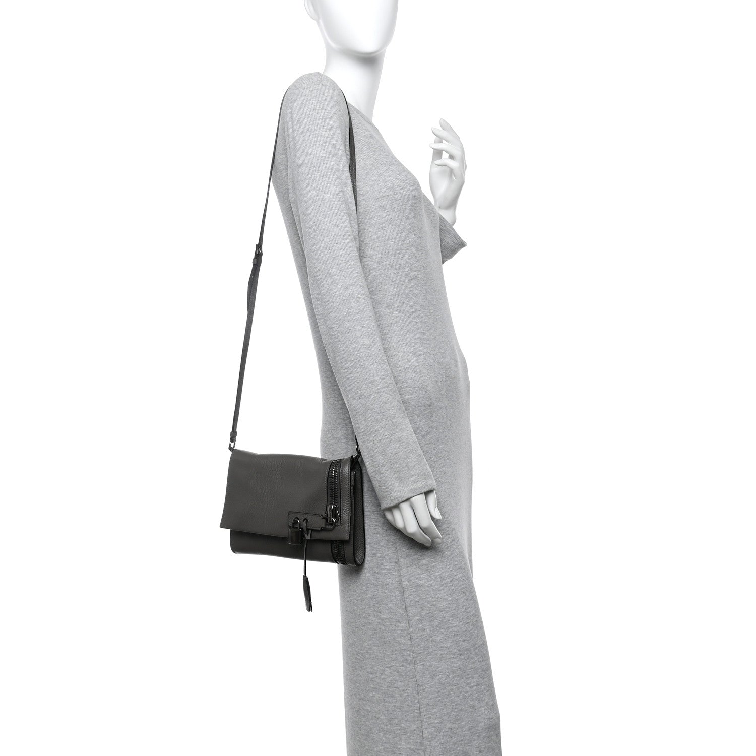 Tom Ford Pebbled Calfskin Alix Zip + Padlock Crossbody Grey 2 of 14