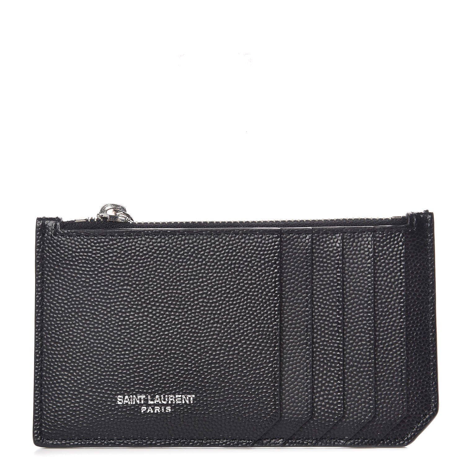 Saint Laurent Grained Calfskin 5 Fragments Zip Pouch Card Holder Black 1 of 7