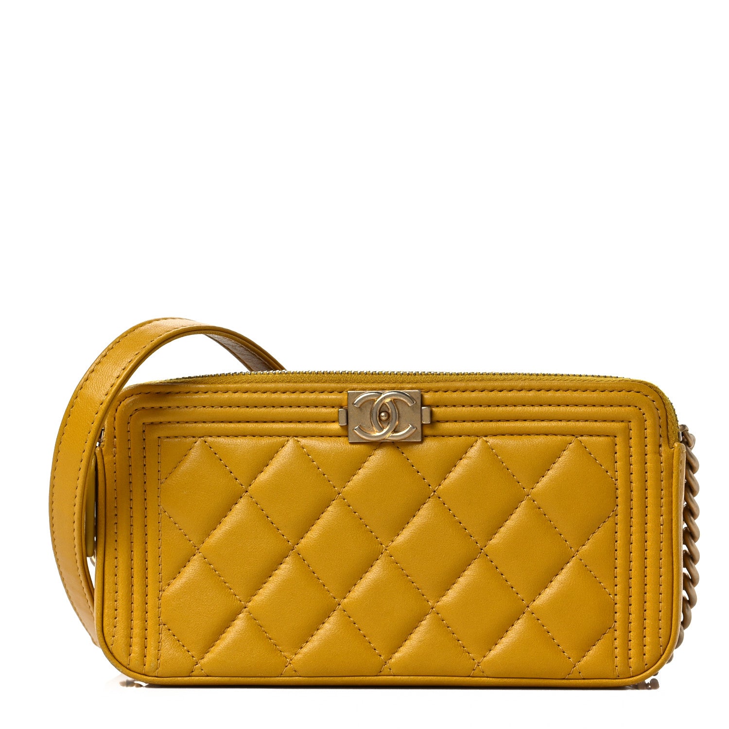 Chanel Calfskin Quilted Small Boy Clutch With Chain Yellow 1 of 7