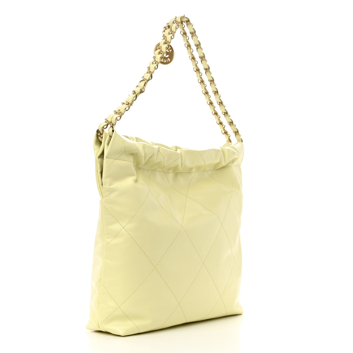 Shiny Calfskin Quilted Small Chanel 22 Light Yellow