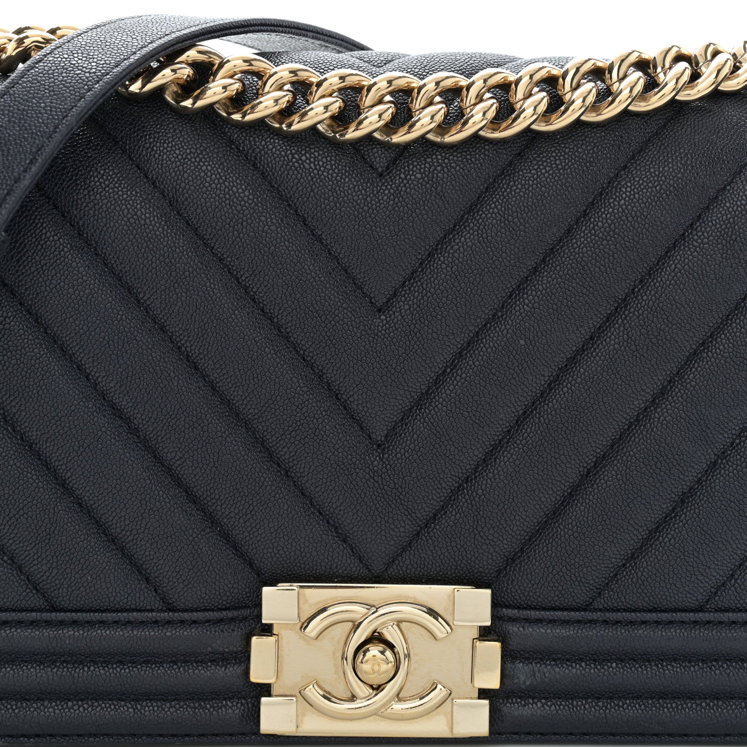 Chanel Caviar Chevron Quilted Medium Boy Flap Dark Navy Blue 8 of 10