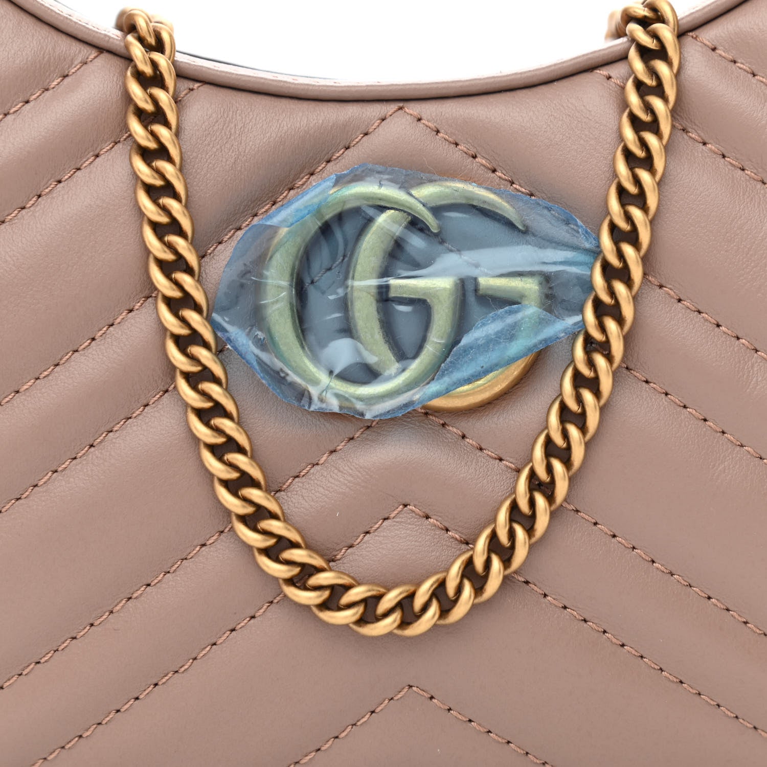 Gucci Calfskin Matelasse Chevron Mini GG Marmont Half Moon Hobo Porcelain Rose 8 of 13