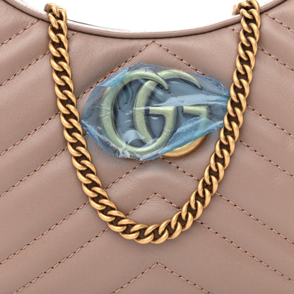 Gucci Calfskin Matelasse Chevron Mini GG Marmont Half Moon Hobo Porcelain Rose 8 of 13