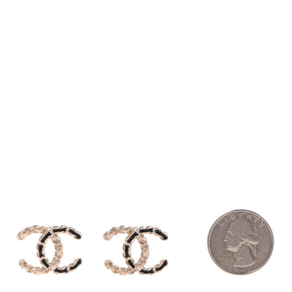 Chanel Enamel Metal Chain French New Wave CC Earrings Black Gold 2 of 4