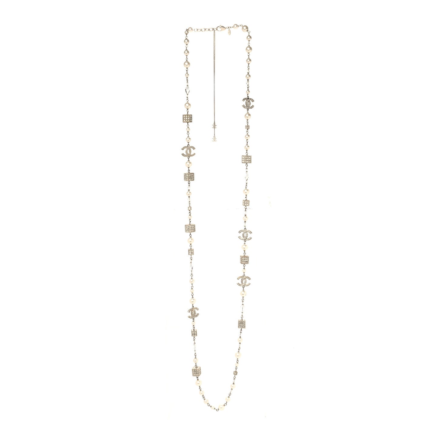 Pearl Bead Crystal CC Long Necklace Gold